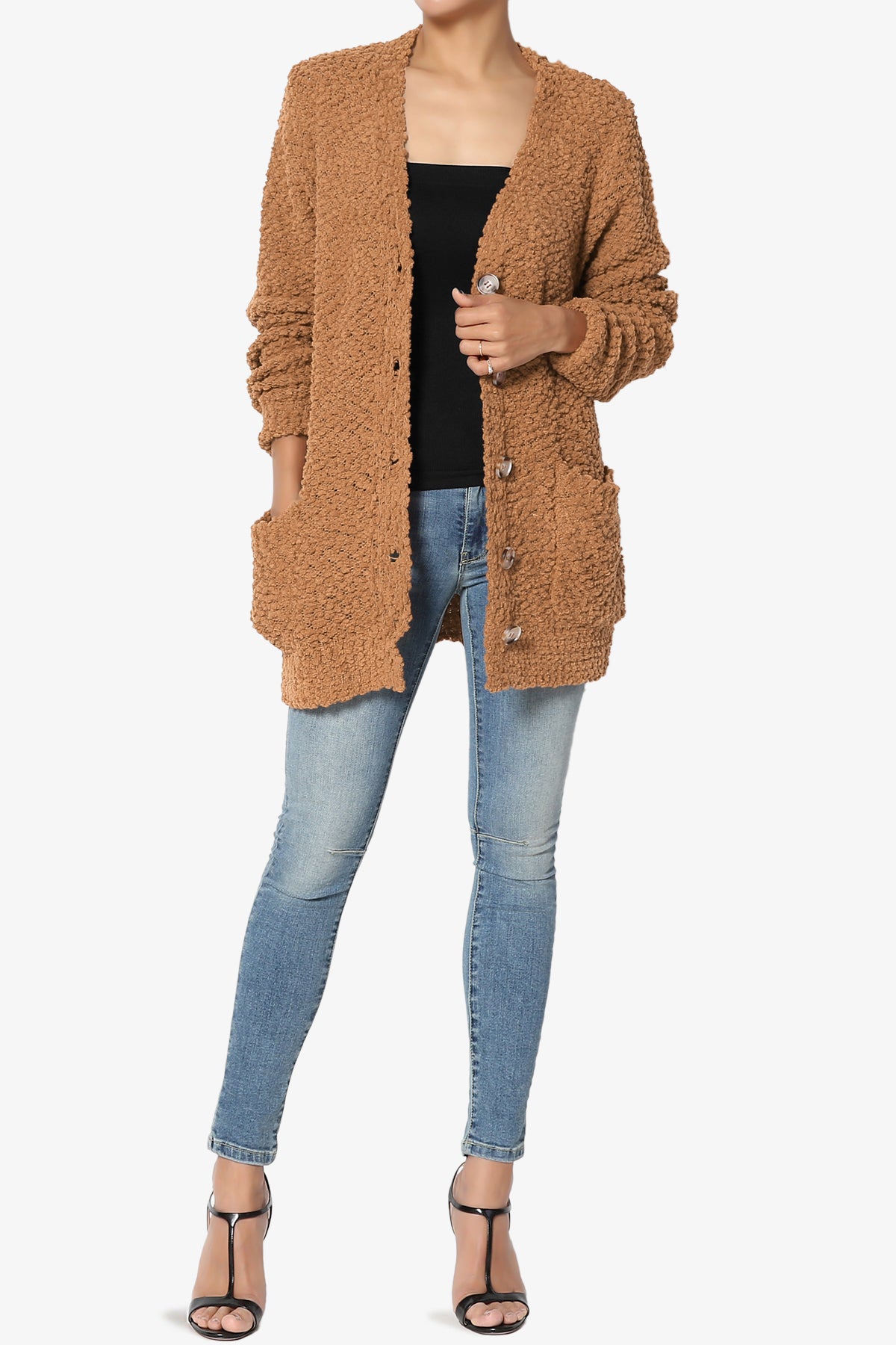 Barry Button Teddy Knit Sweater Cardigan DEEP CAMEL_6