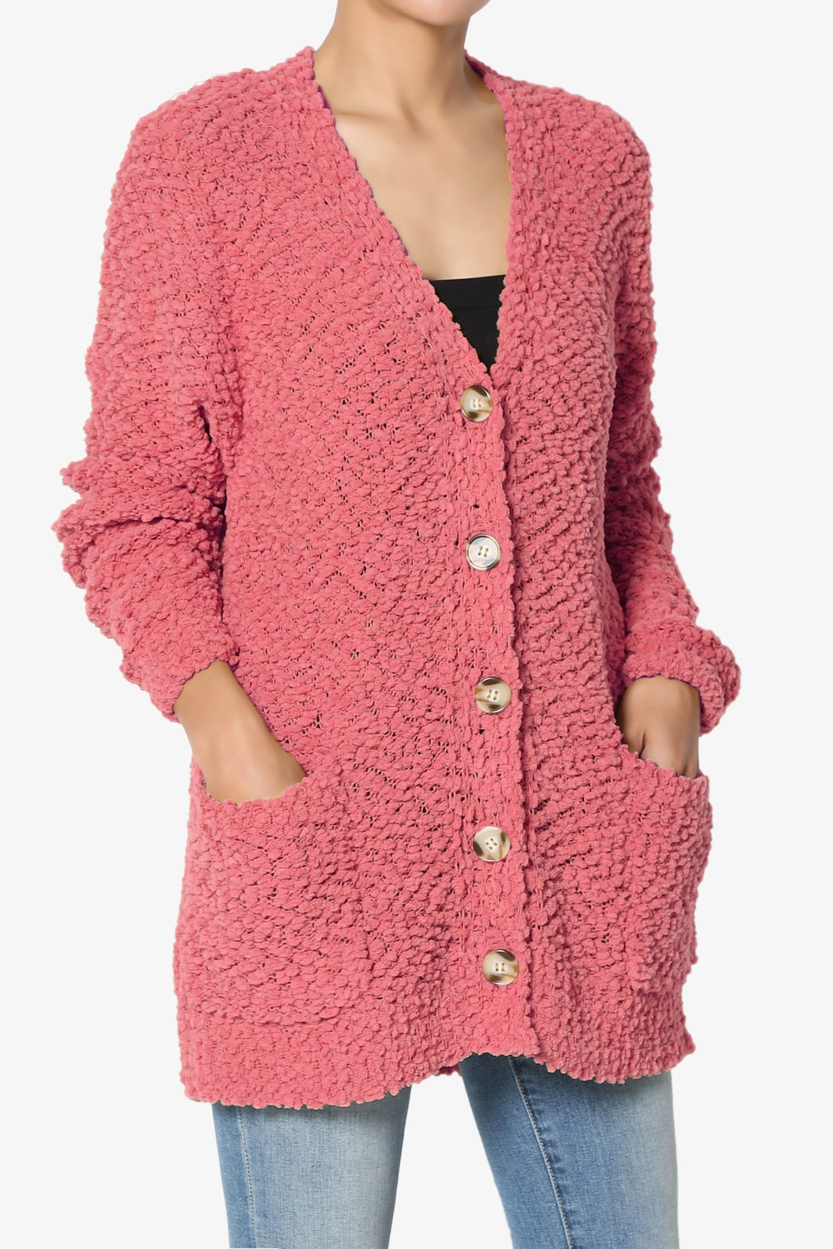 Barry Button Teddy Knit Sweater Cardigan DESERT ROSE_3