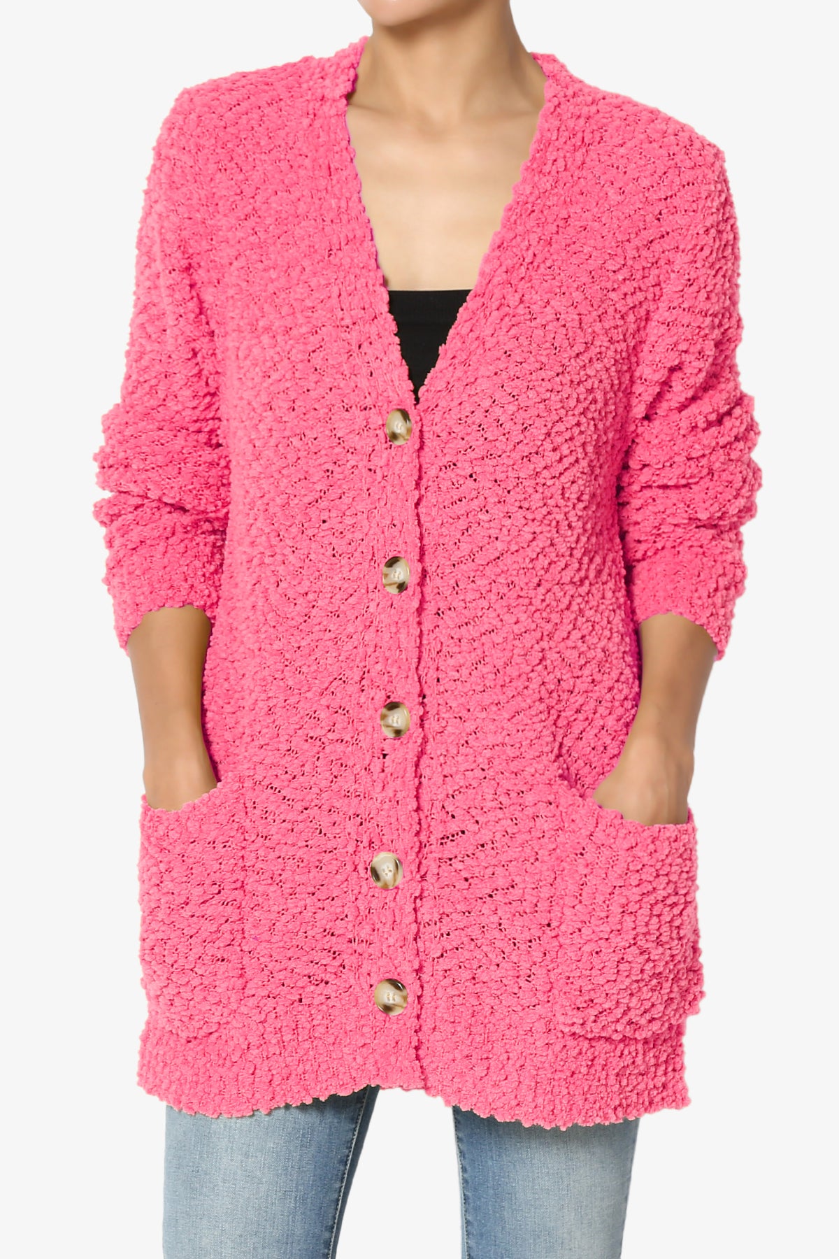 Barry Button Teddy Knit Sweater Cardigan FUCHSIA_1