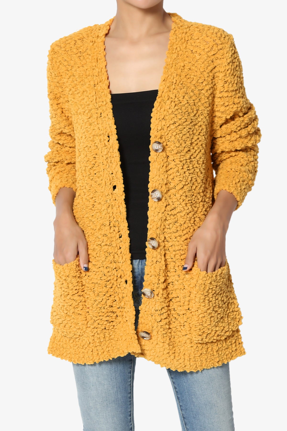 Barry Button Teddy Knit Sweater Cardigan GOLDEN MUSTARD_1