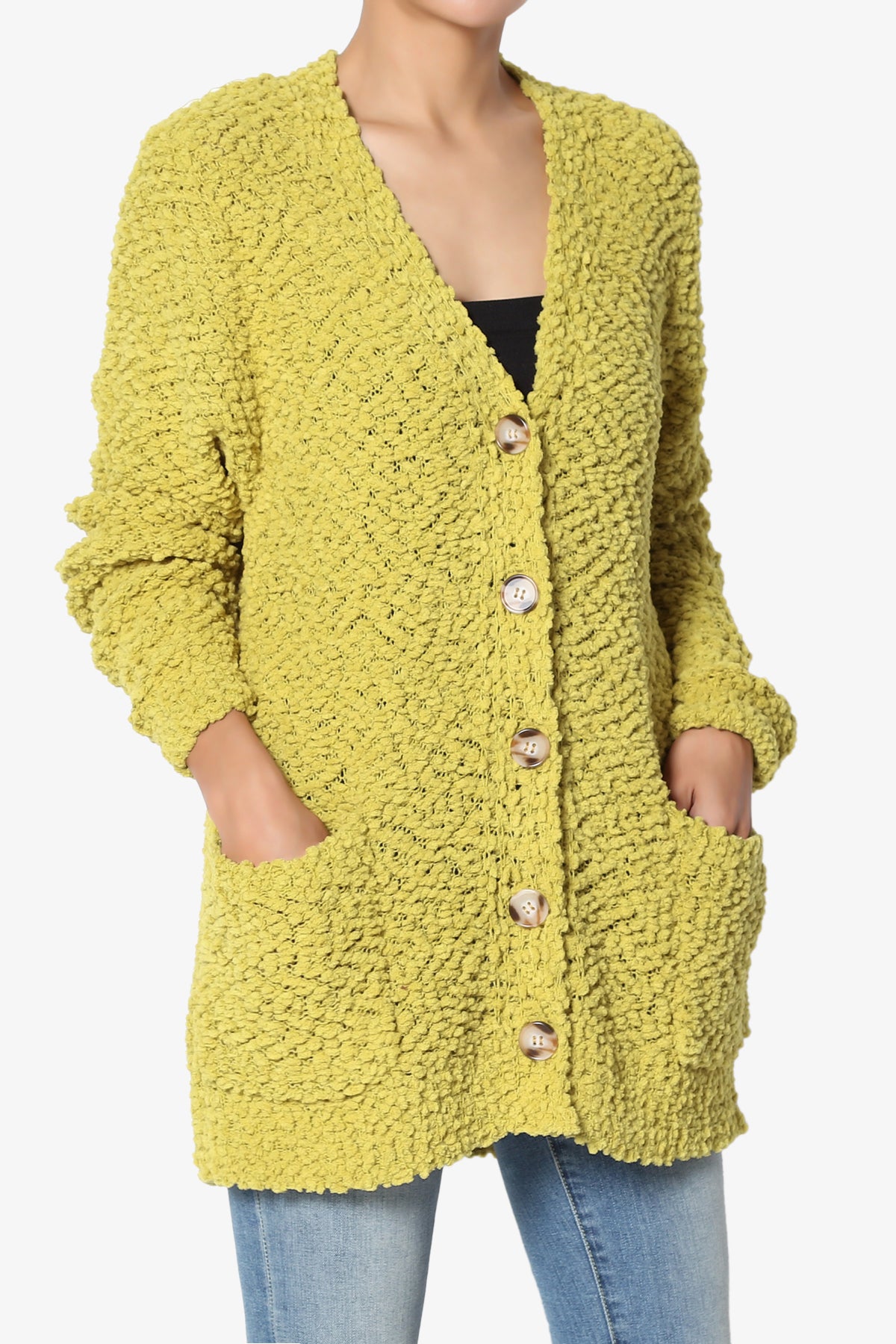 Barry Button Teddy Knit Sweater Cardigan GOLDEN WASABI_3