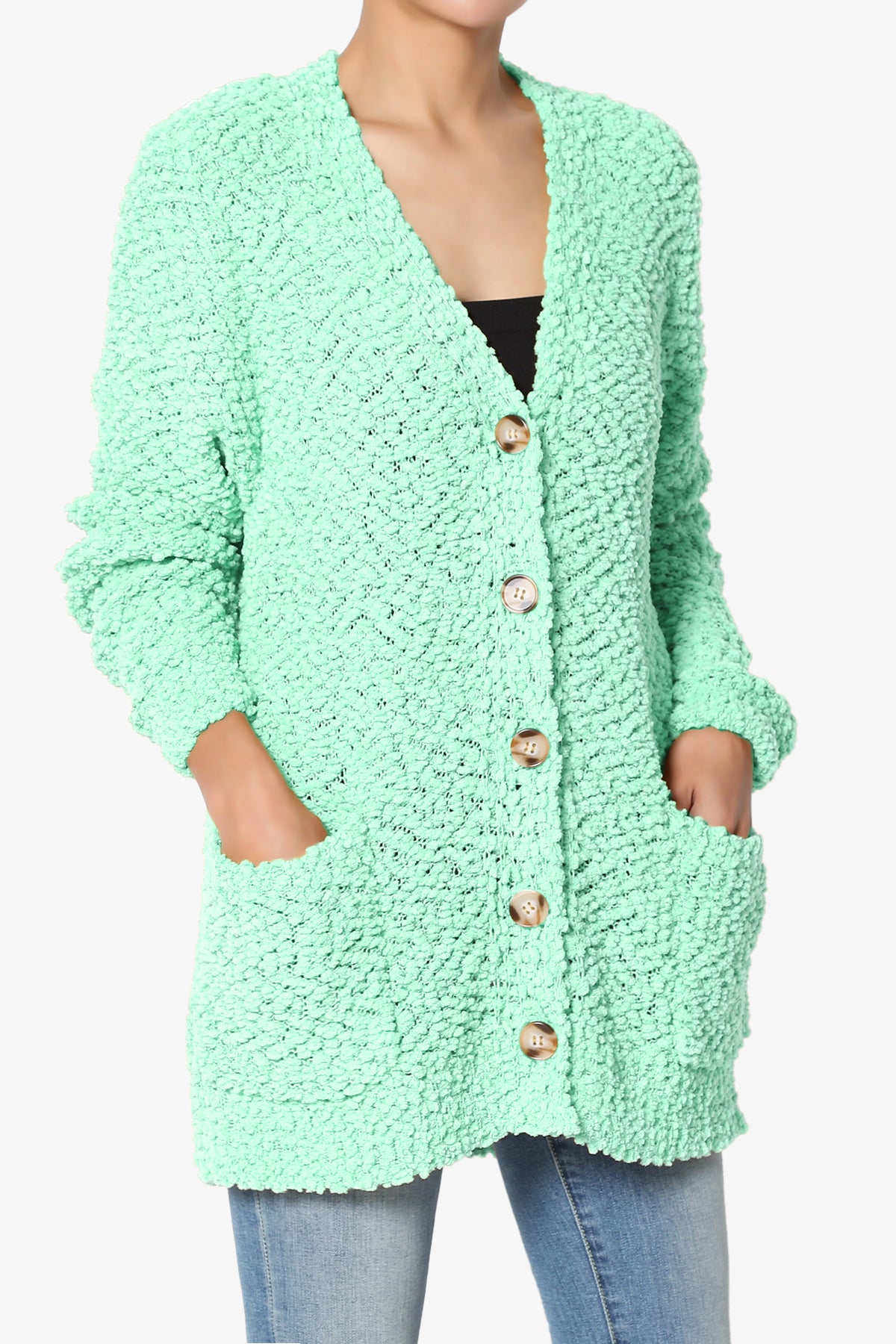 Barry Button Teddy Knit Sweater Cardigan GREEN MINT_3