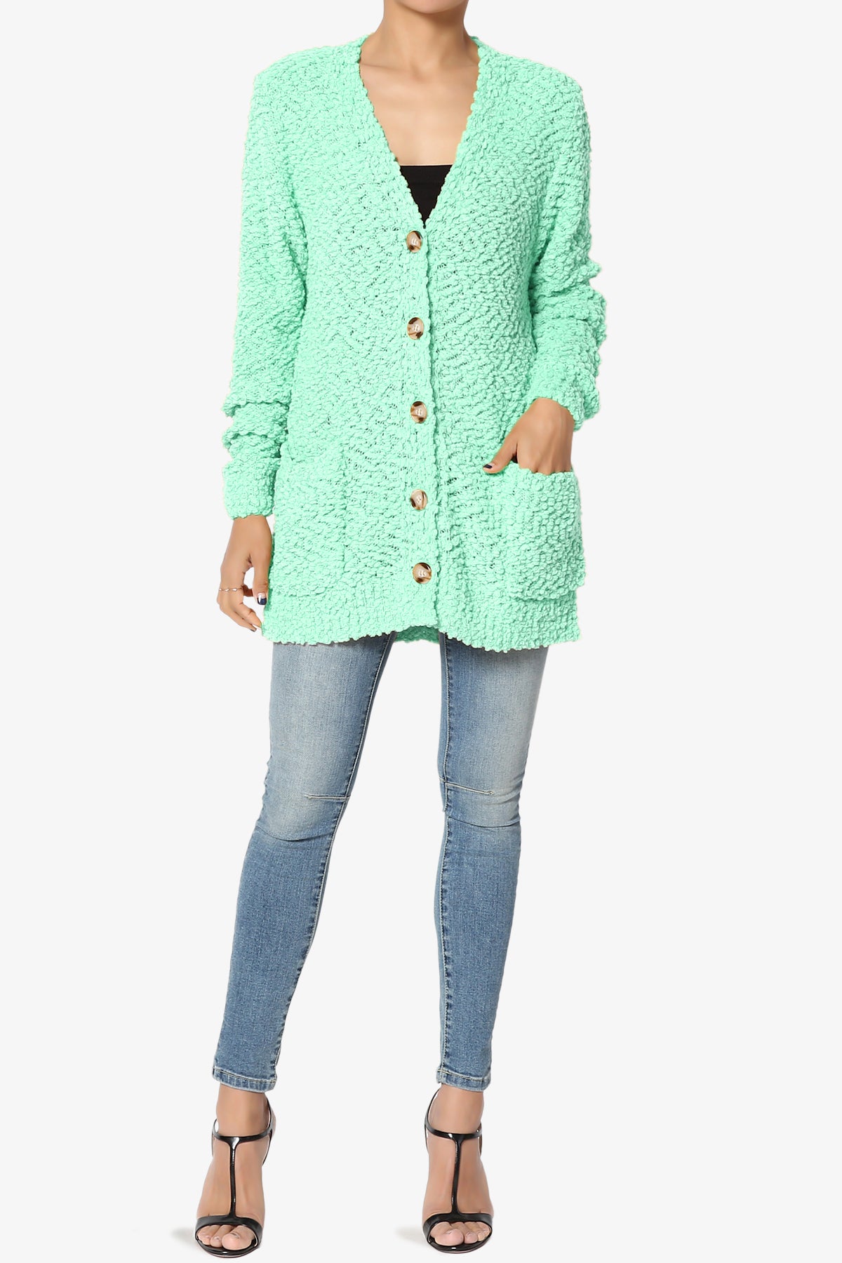 Barry Button Teddy Knit Sweater Cardigan GREEN MINT_6