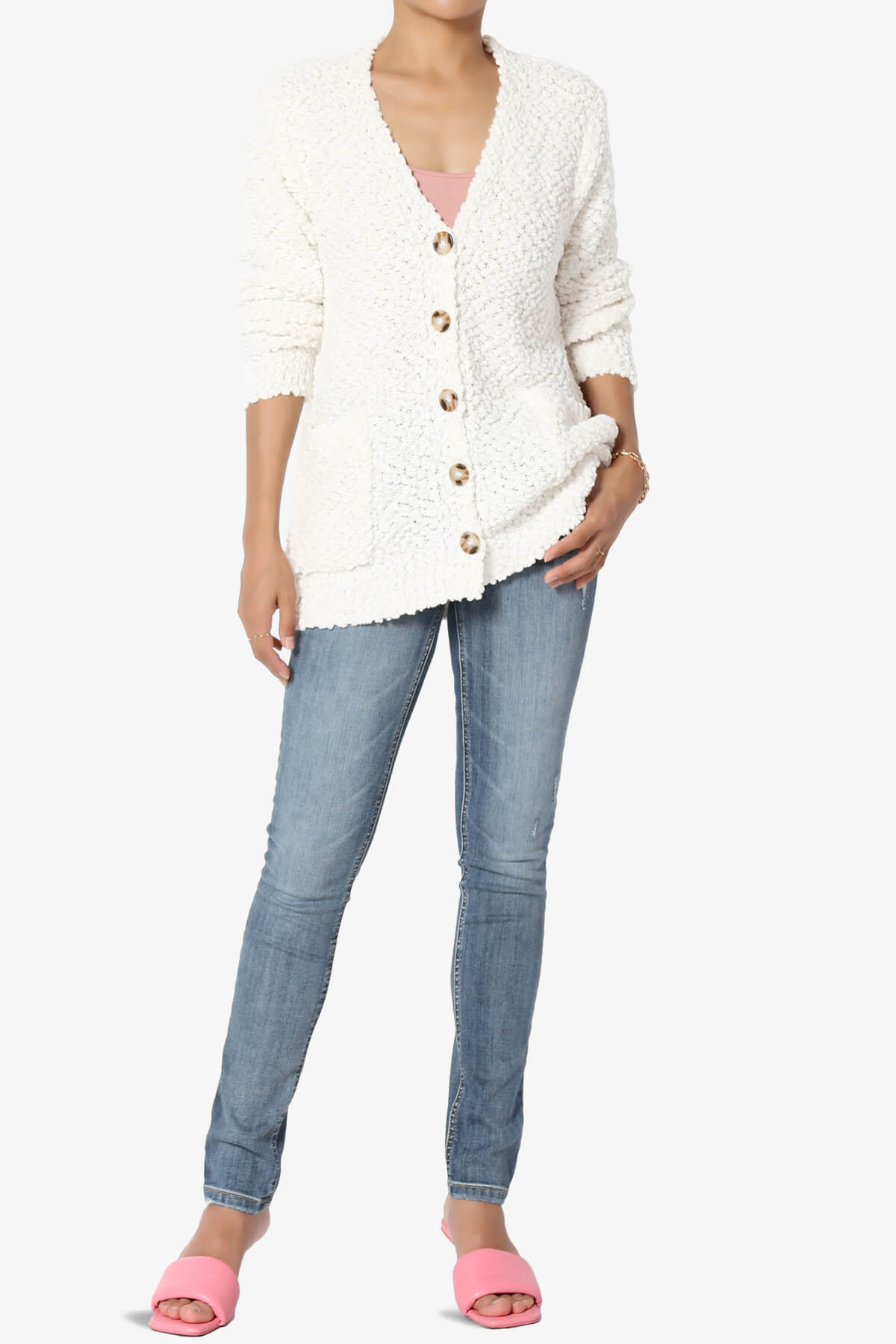 Barry Button Teddy Knit Sweater Cardigan IVORY_6