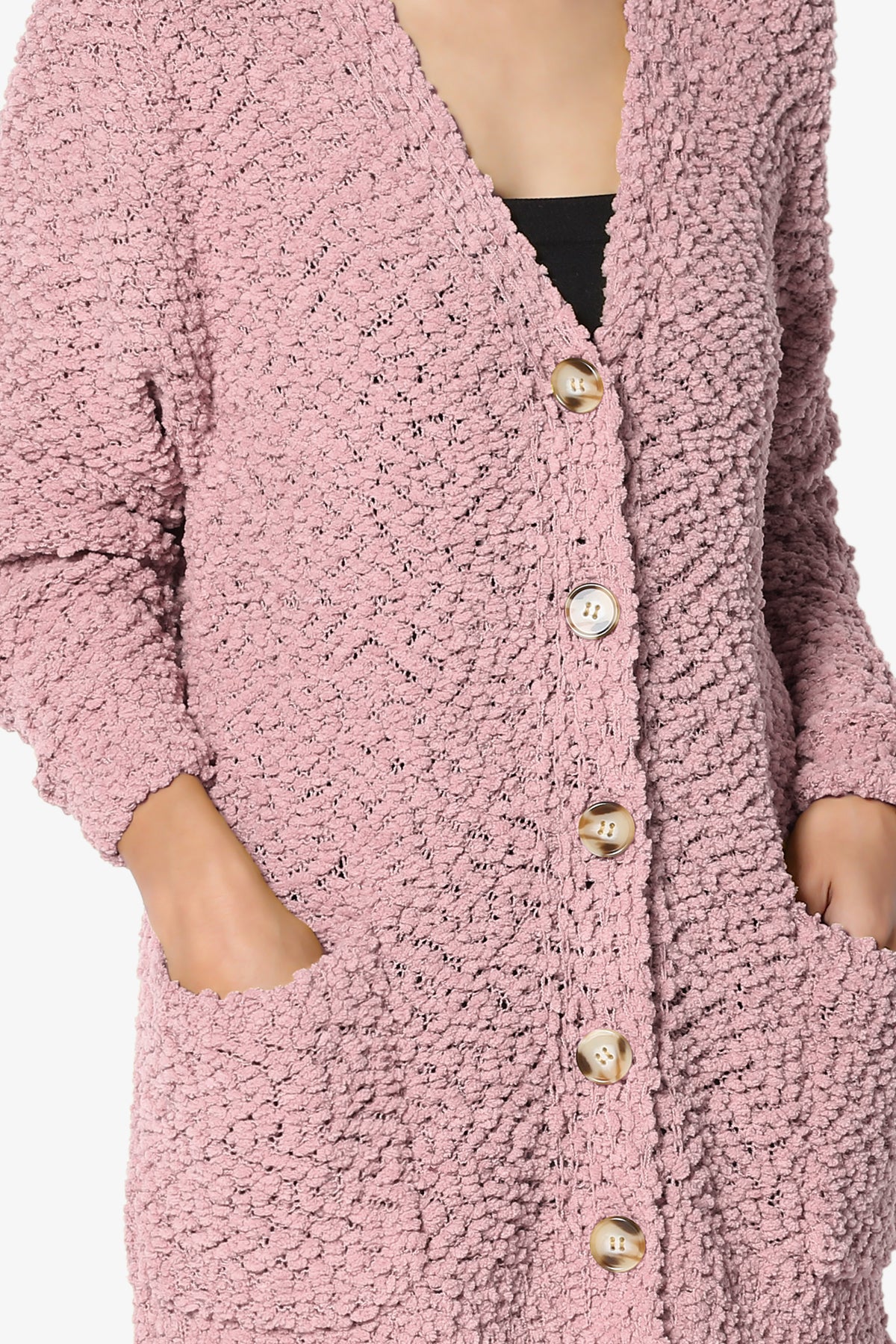 Barry Button Teddy Knit Sweater Cardigan LIGHT ROSE_5
