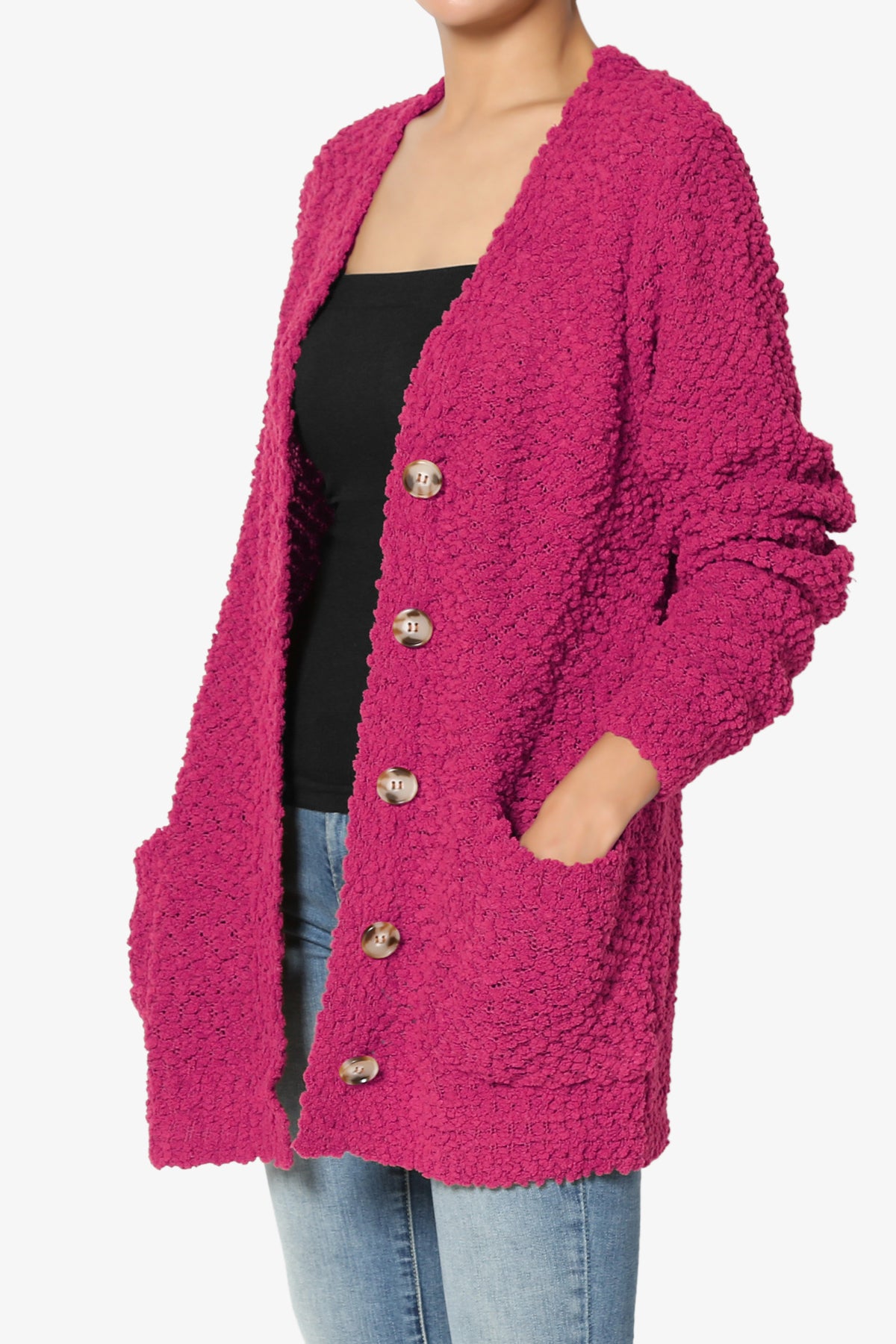 Barry Button Teddy Knit Sweater Cardigan MAGENTA_3
