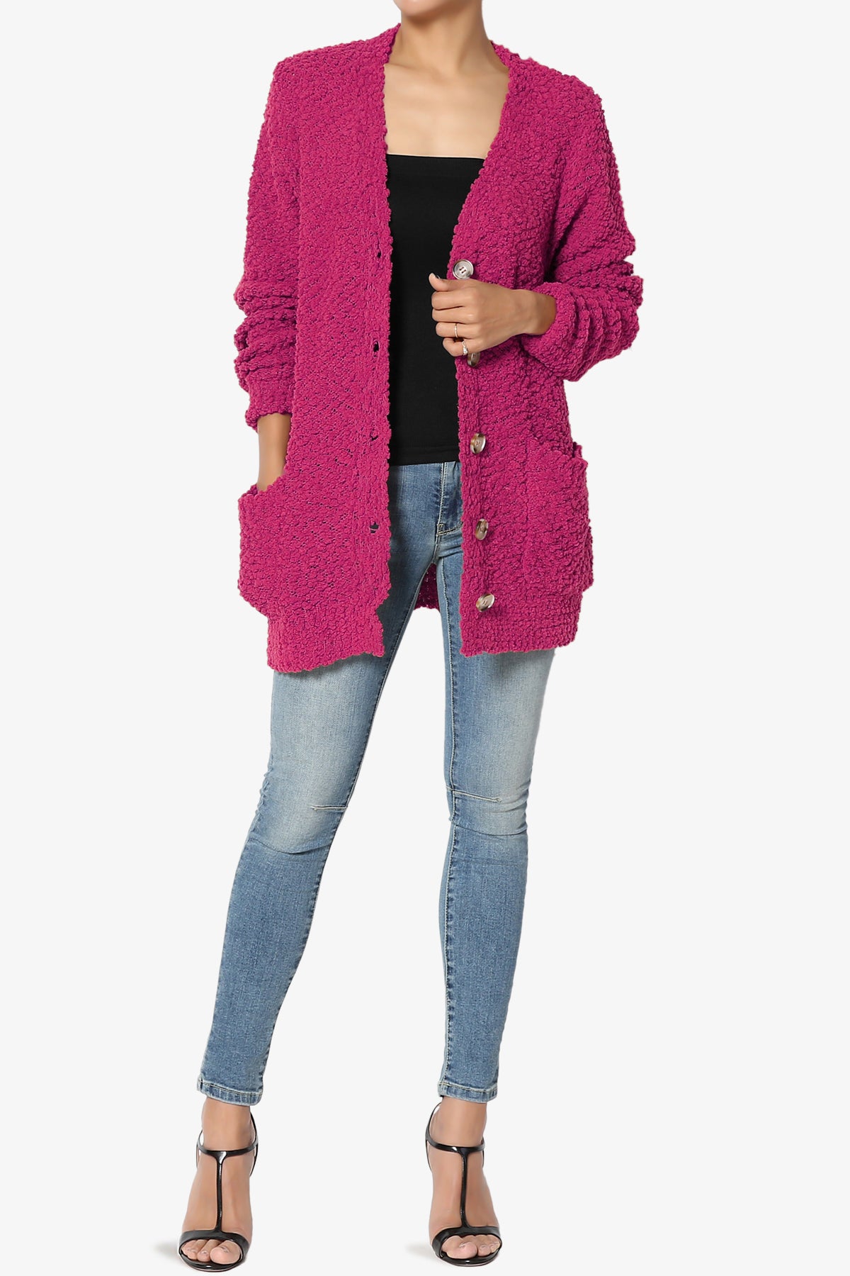 Barry Button Teddy Knit Sweater Cardigan MAGENTA_6