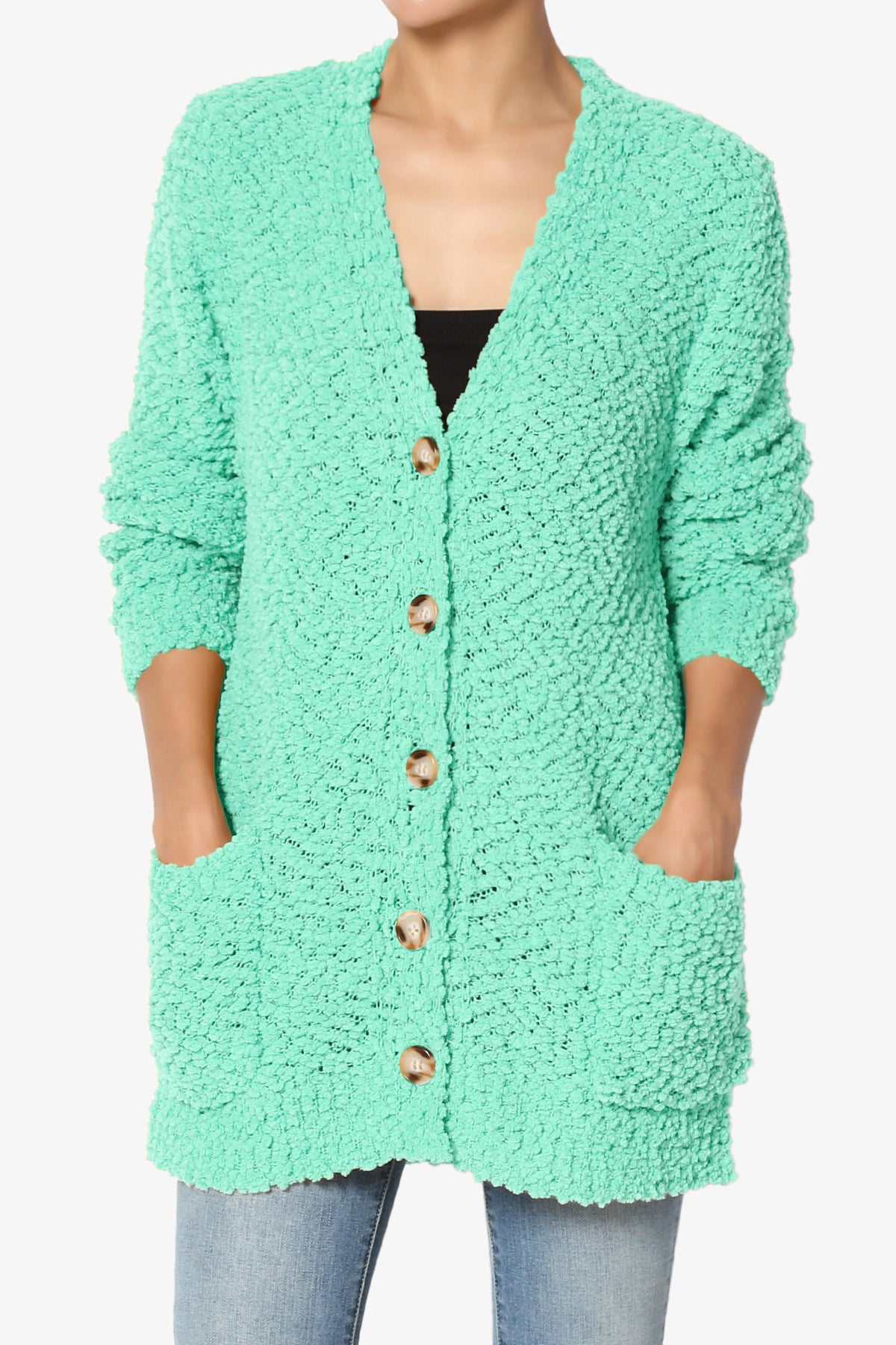 Barry Button Teddy Knit Sweater Cardigan MINT_1