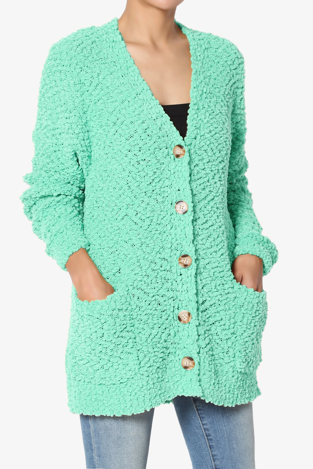 Barry Button Teddy Knit Sweater Cardigan MINT_3