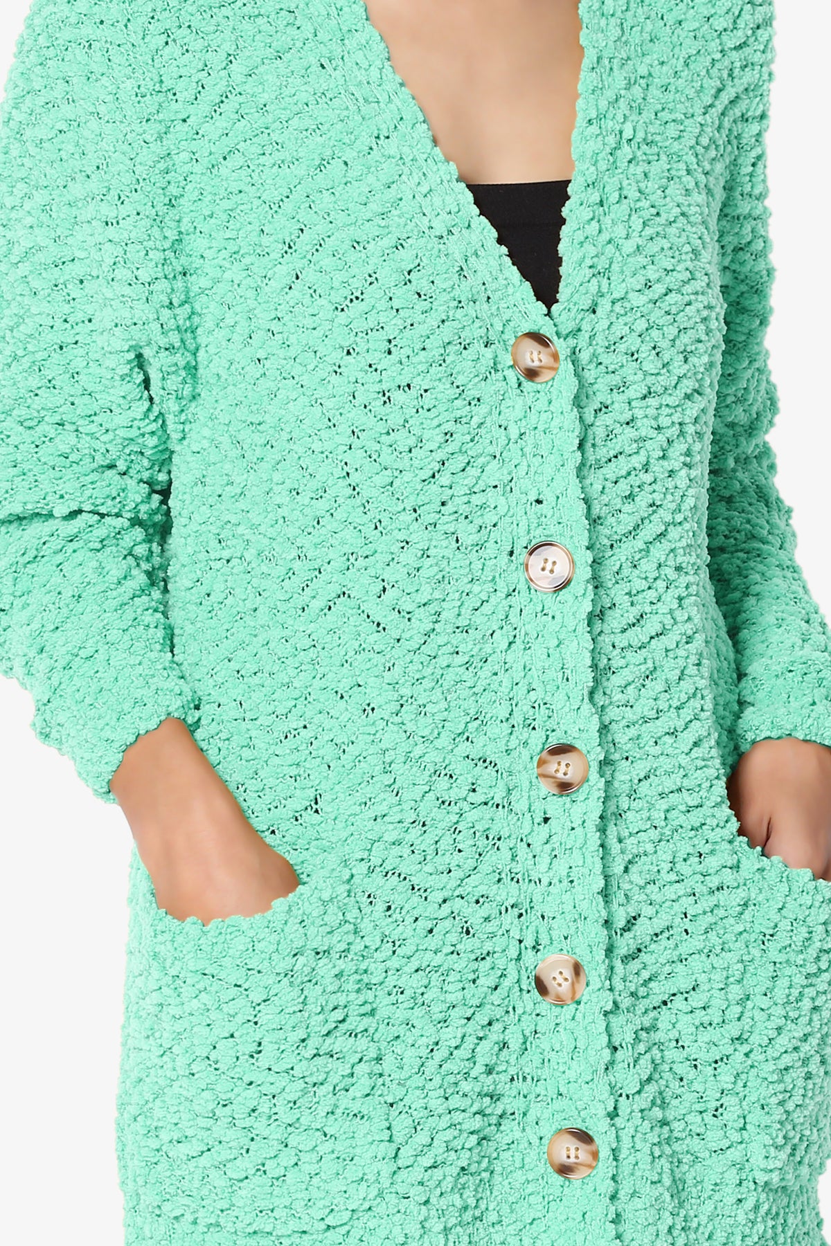 Barry Button Teddy Knit Sweater Cardigan MINT_5