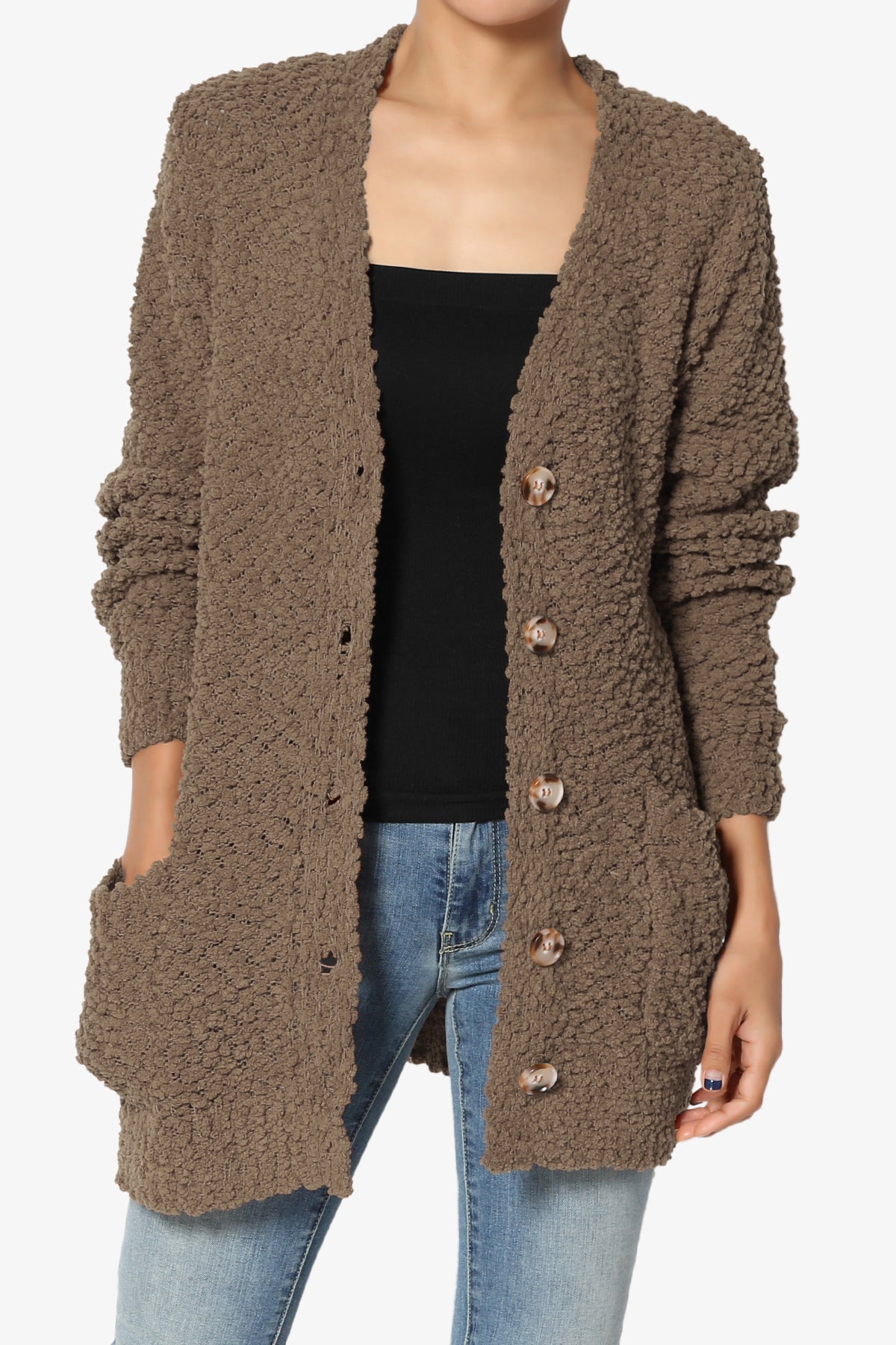Barry Button Teddy Knit Sweater Cardigan MOCHA_1