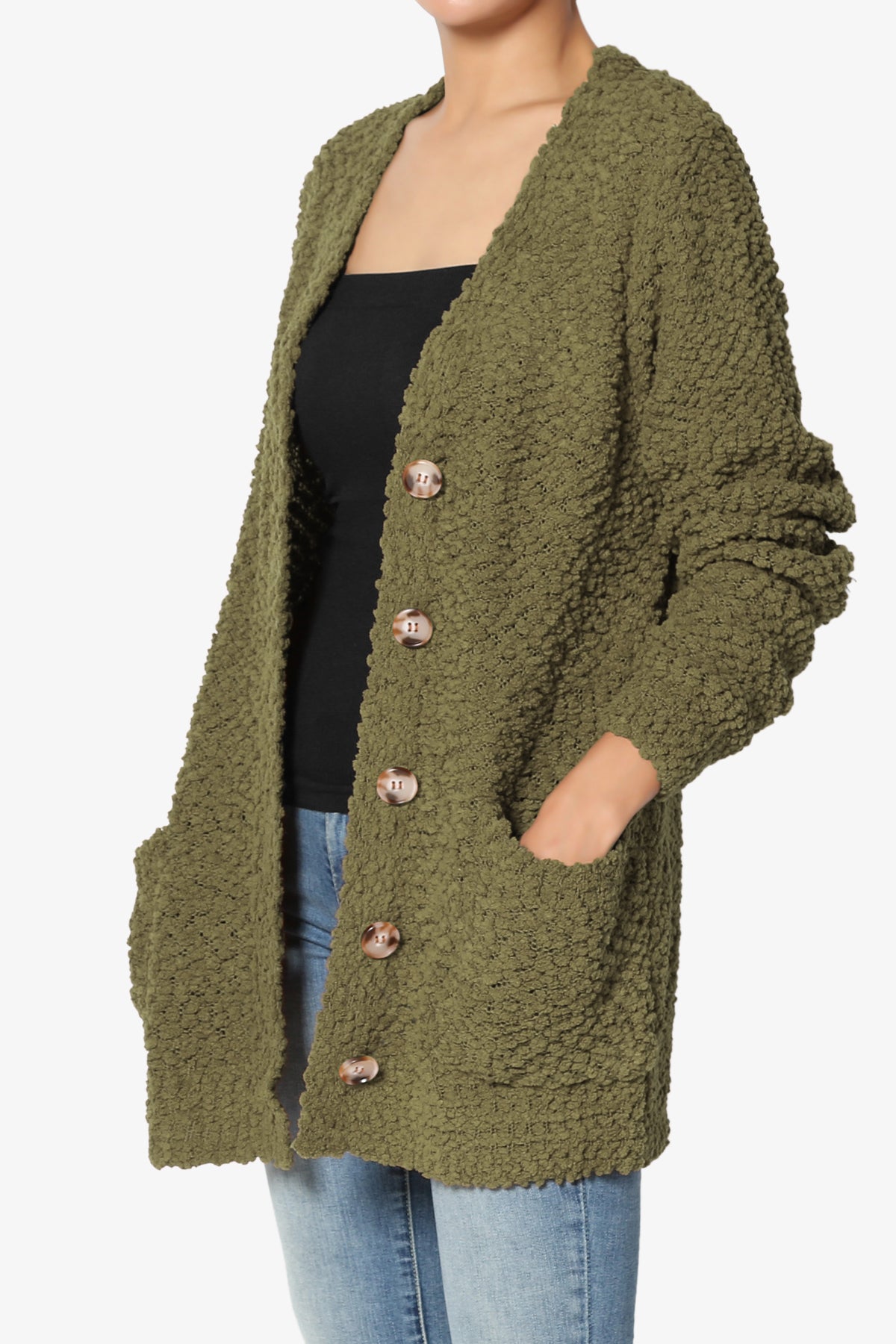 Barry Button Teddy Knit Sweater Cardigan OLIVE KHAKI_3