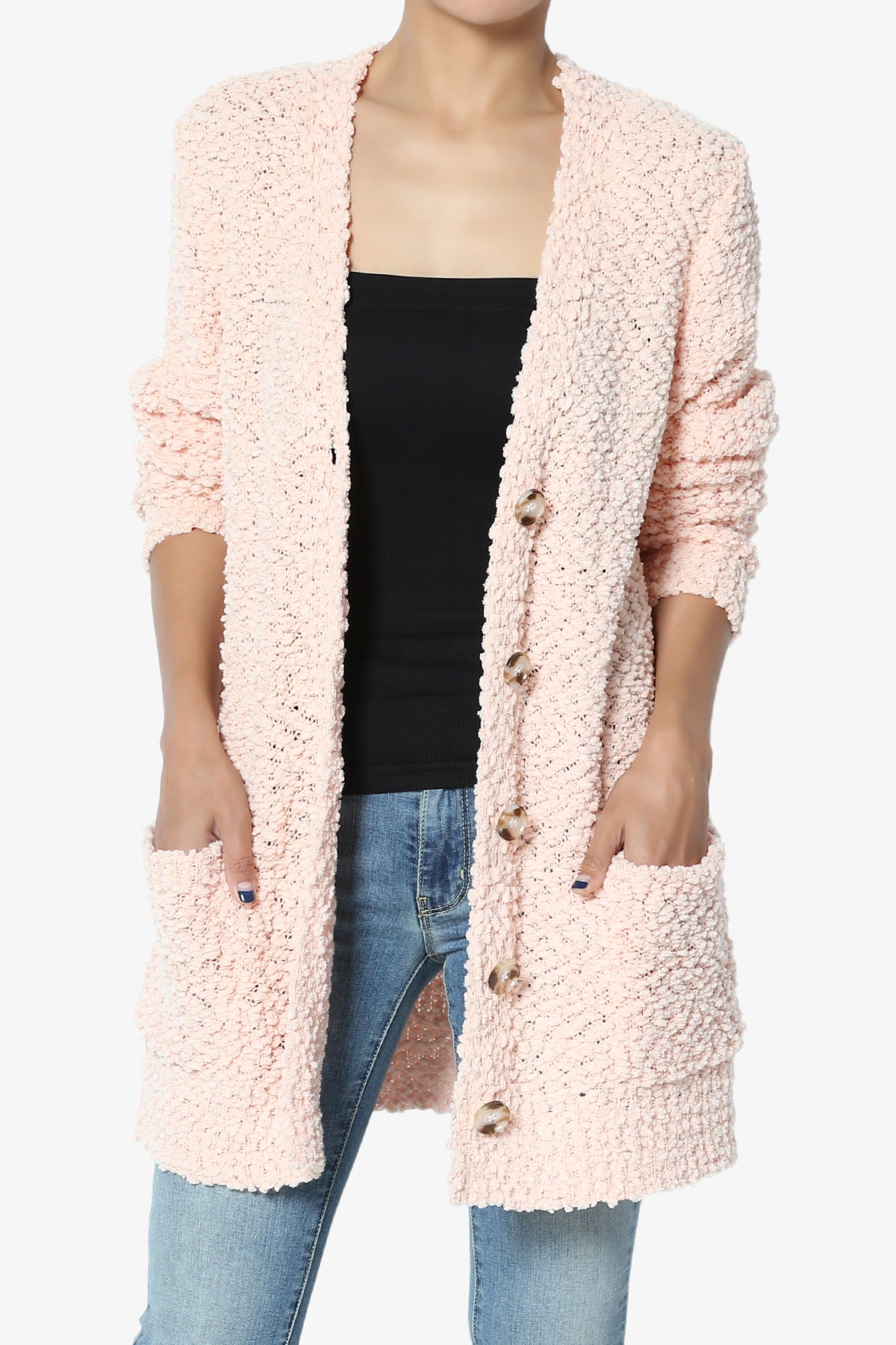 Barry Button Teddy Knit Sweater Cardigan PEACH_1