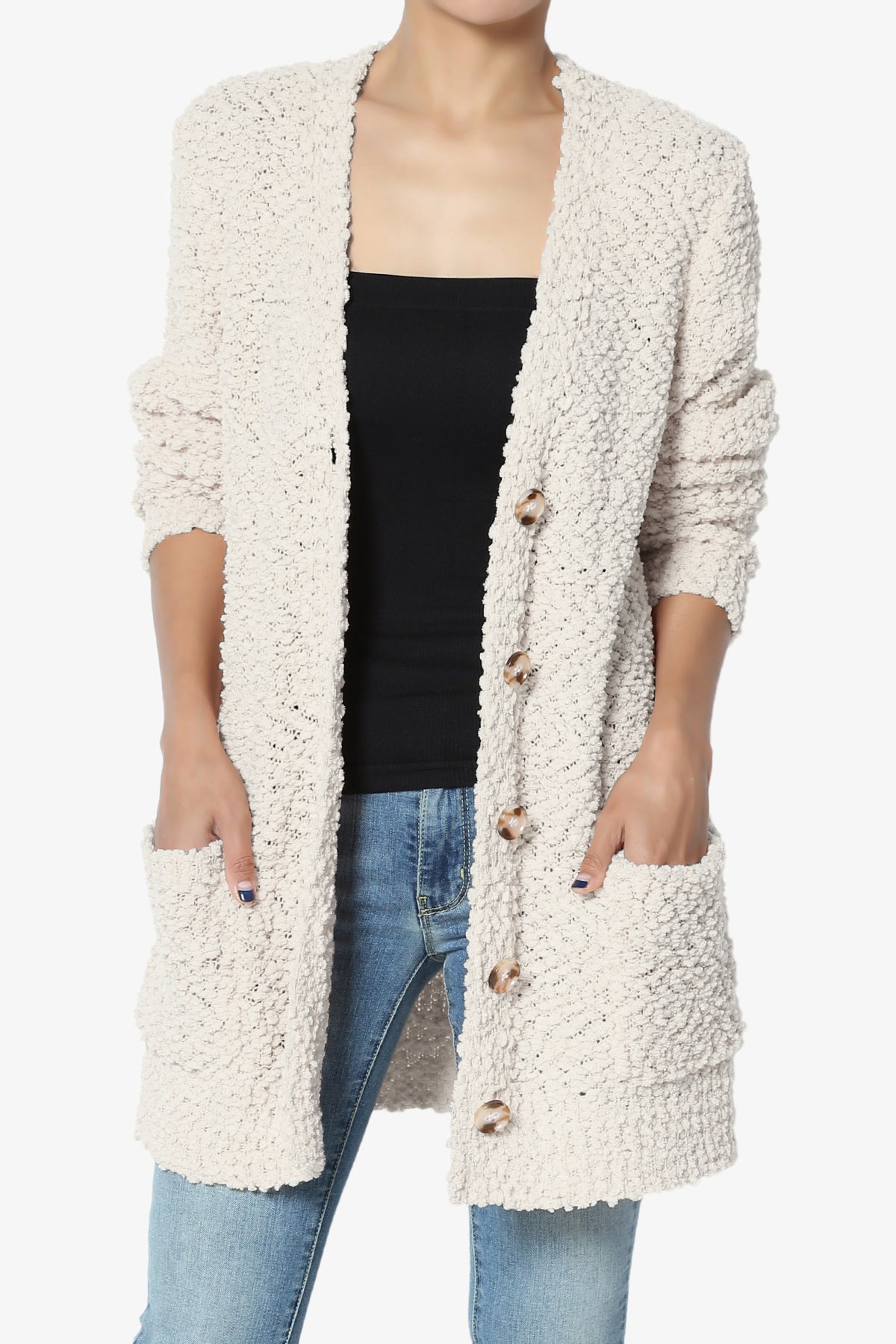 Barry Button Teddy Knit Sweater Cardigan SAND BEIGE_1