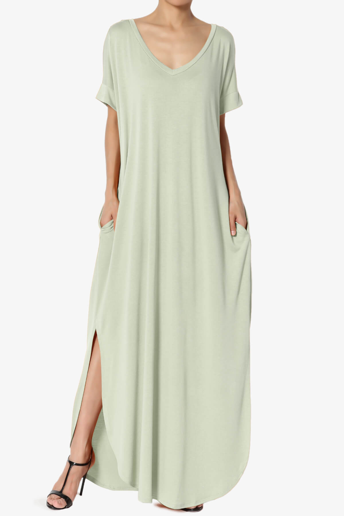 Lunar Pocket T-Shirt Maxi Dress LIGHT SAGE_1
