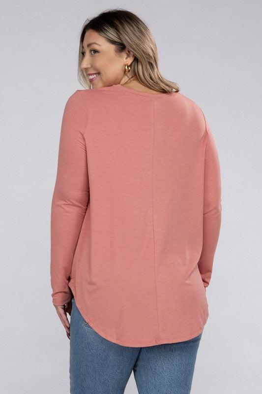 ZENANA Plus Long Sleeve Round Neck Round Hem Top
