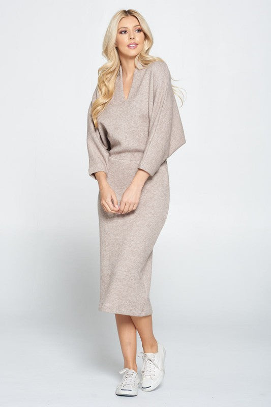 Renee C. Sweater Knit Dolman Sleeve Midi Dress