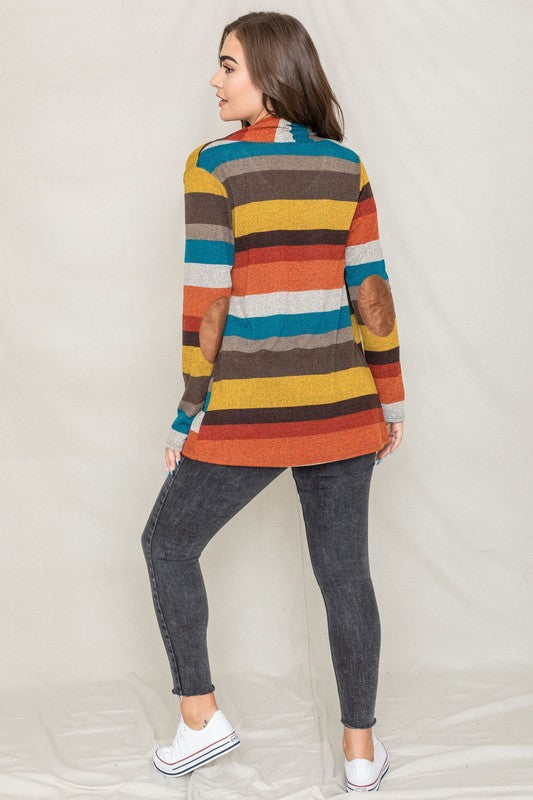 EG fashion Stripe Elbow Patch Cardigan