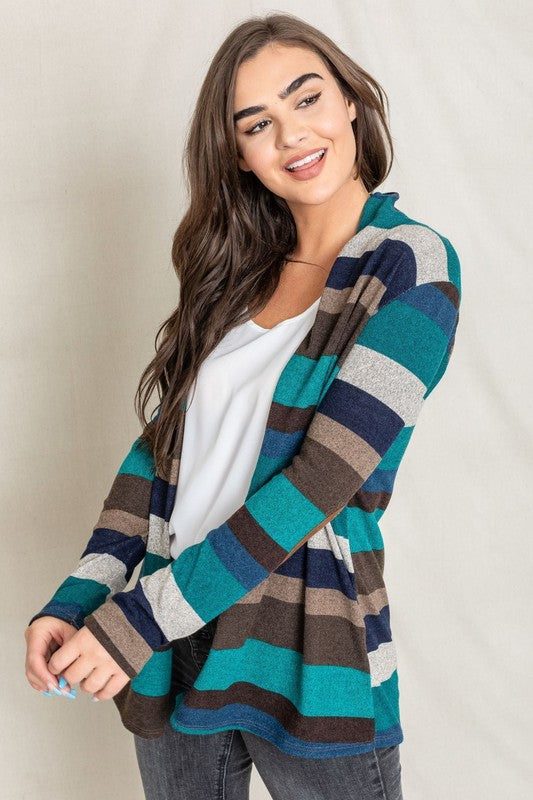 EG fashion Stripe Elbow Patch Cardigan