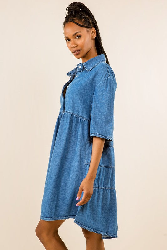 By Claude Collared Button Down DENIM DRESS