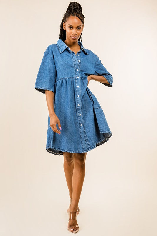 By Claude Collared Button Down DENIM DRESS