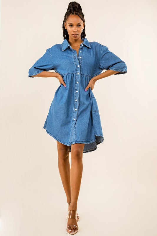 By Claude Collared Button Down DENIM DRESS