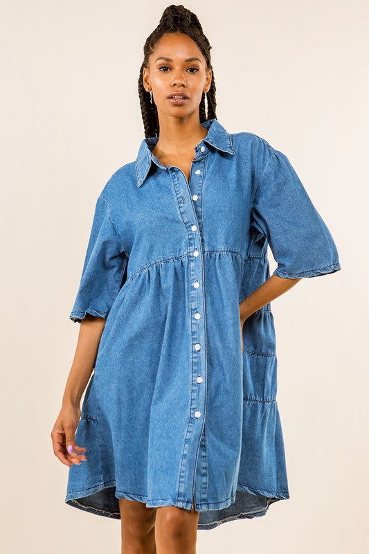 By Claude Collared Button Down DENIM DRESS
