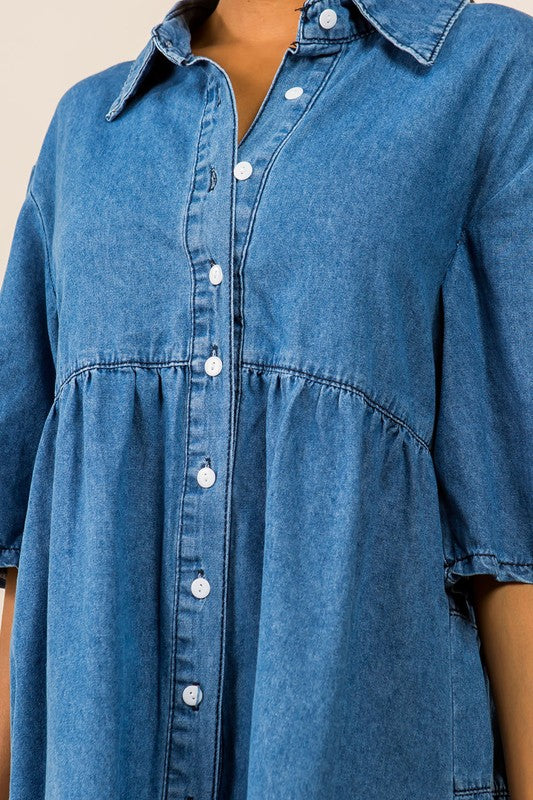 By Claude Collared Button Down DENIM DRESS
