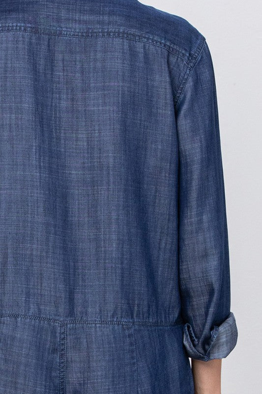 Denim Lab USA Collared Button Front Tencel Jumpsuit