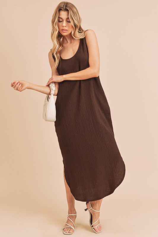 Aemi + Co Daisy Sleeveless Rounded Slit Hem Long Dress