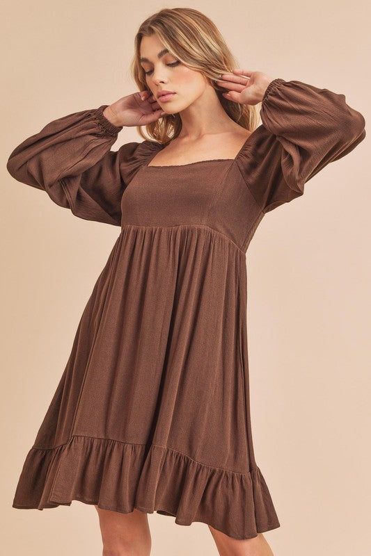 Aemi + Co Taya Squared Neck Long Sleeve Ruffle Dress
