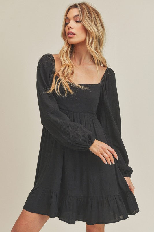 Aemi + Co Taya Squared Neck Long Sleeve Ruffle Dress