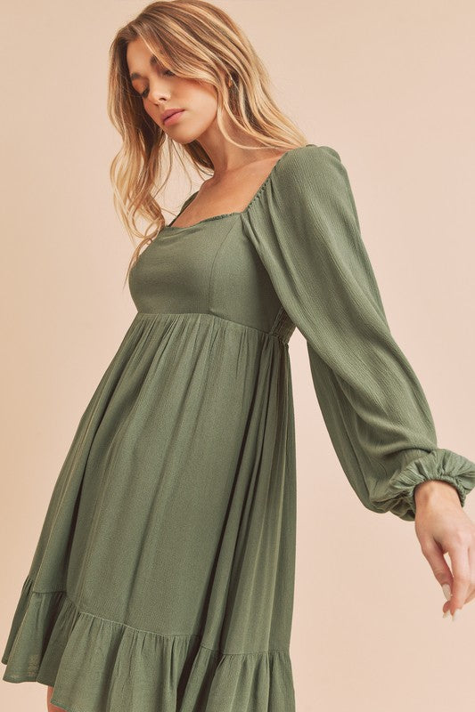 Aemi + Co Taya Squared Neck Long Sleeve Ruffle Dress
