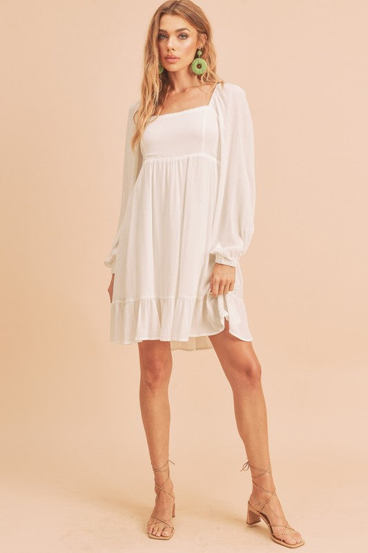 Aemi + Co Taya Squared Neck Long Sleeve Ruffle Dress