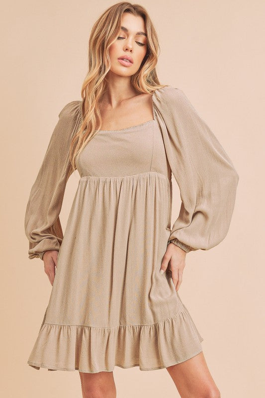 Aemi + Co Taya Squared Neck Long Sleeve Ruffle Dress