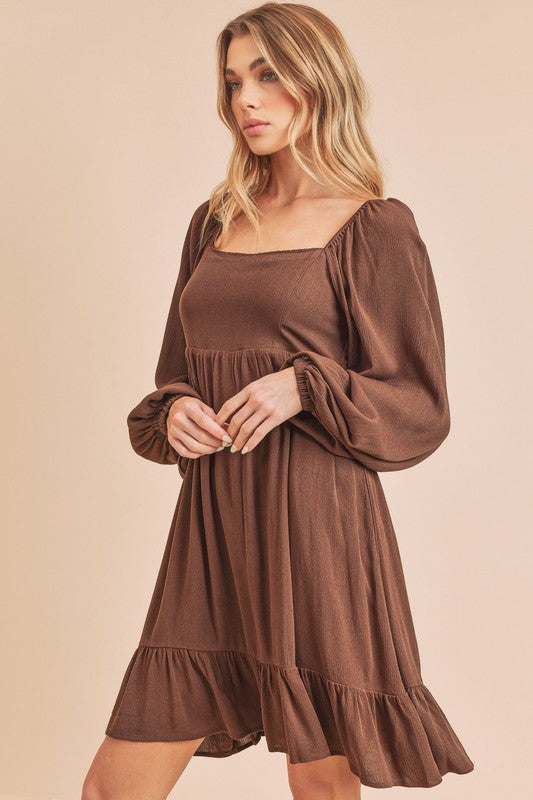 Aemi + Co Taya Squared Neck Long Sleeve Ruffle Dress