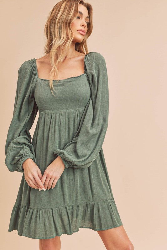 Aemi + Co Taya Squared Neck Long Sleeve Ruffle Dress