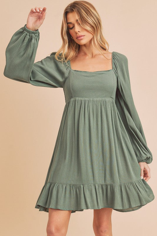Aemi + Co Taya Squared Neck Long Sleeve Ruffle Dress