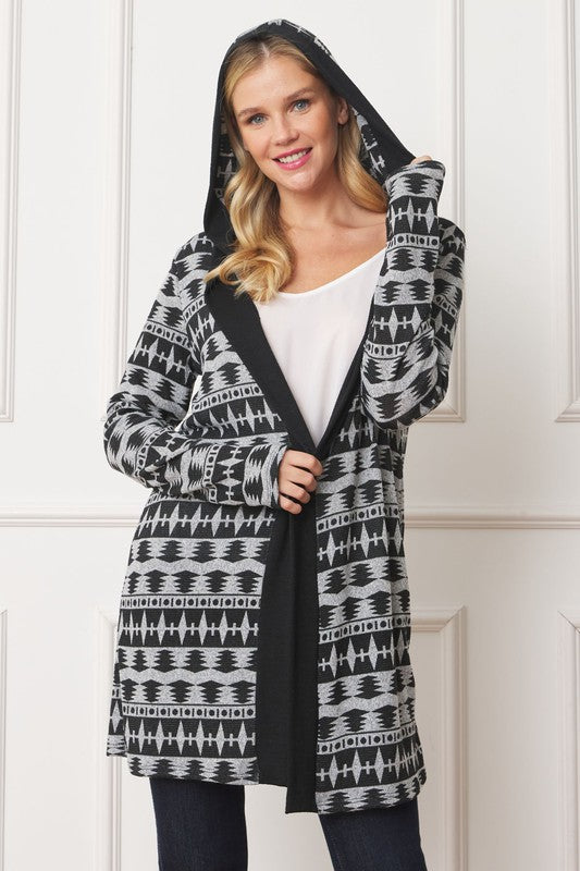 EG fashion Long Tribal Print Hooded Cardigan