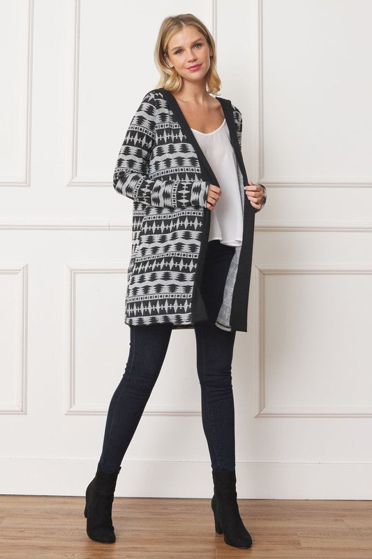 EG fashion Long Tribal Print Hooded Cardigan