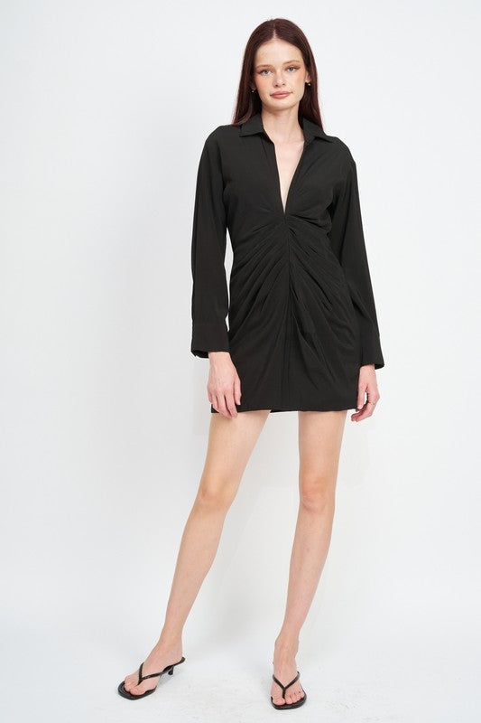 Emory Park RUCHED MINI SHIRT DRESS