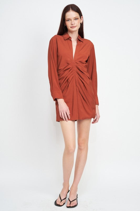 Emory Park RUCHED MINI SHIRT DRESS