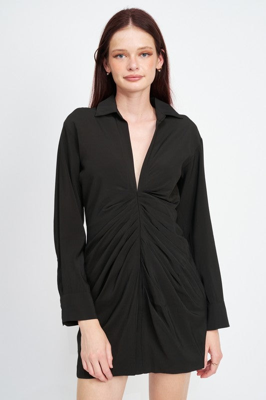 Emory Park RUCHED MINI SHIRT DRESS