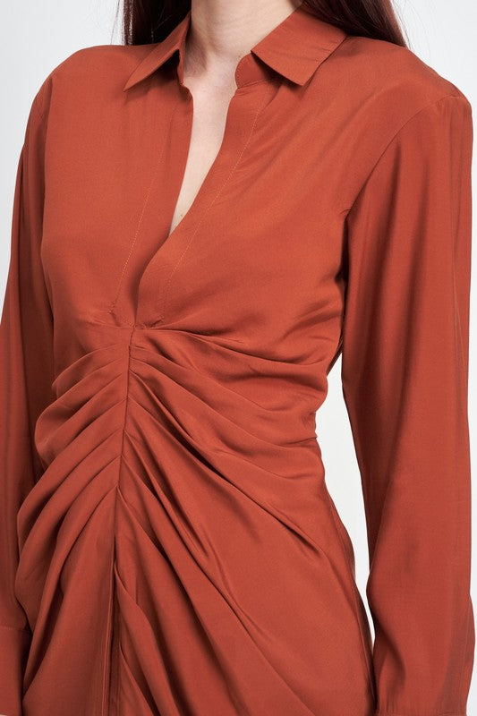 Emory Park RUCHED MINI SHIRT DRESS
