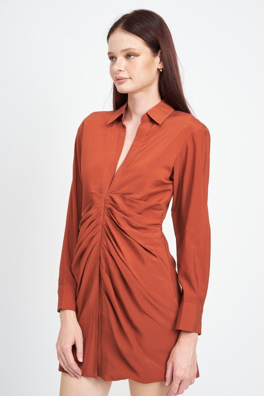 Emory Park RUCHED MINI SHIRT DRESS
