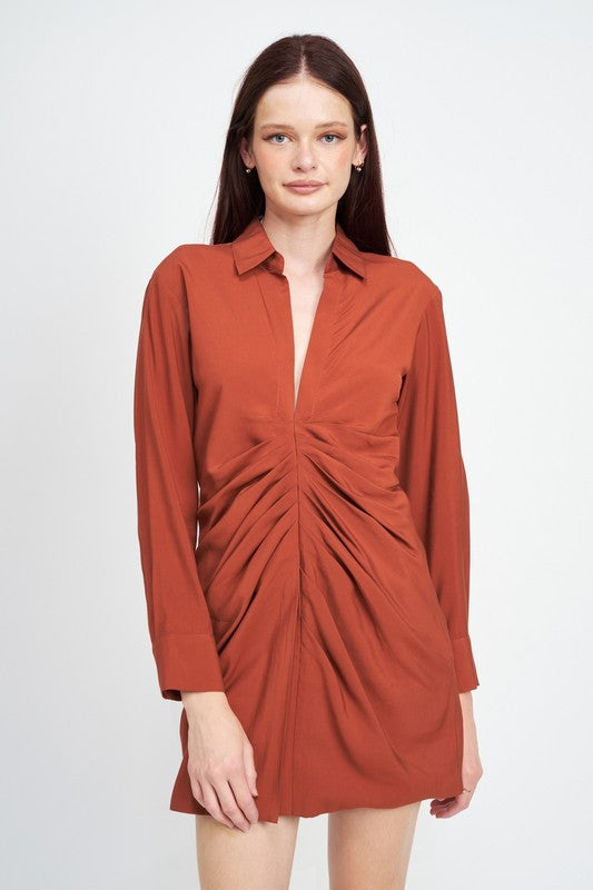 Emory Park RUCHED MINI SHIRT DRESS