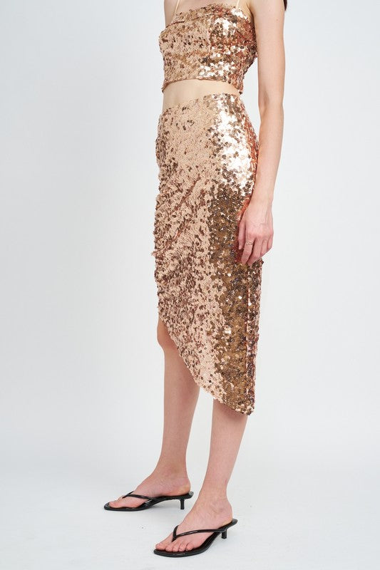 Emory Park SEQUIN SHIRRED MIDI SKIRT