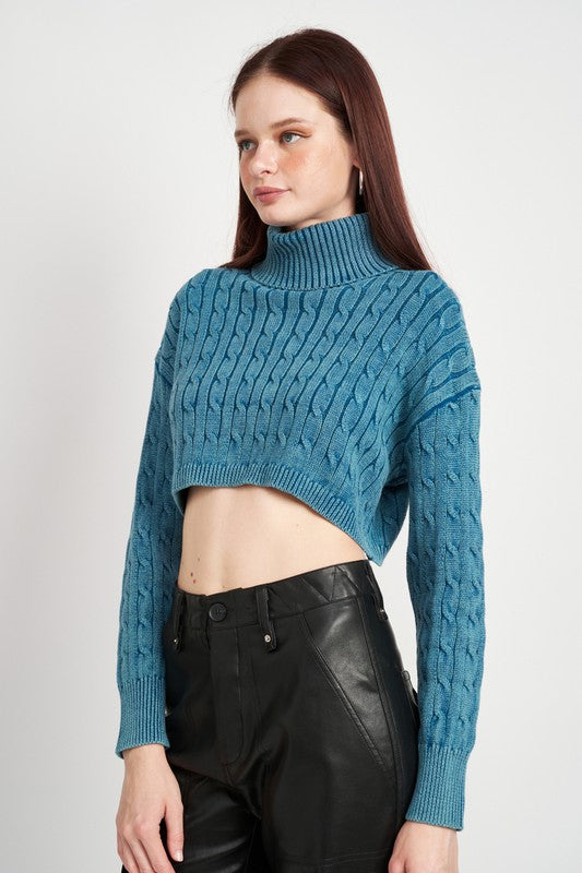 Emory Park TURTLE NECK CABLE KNIT CROP TOP