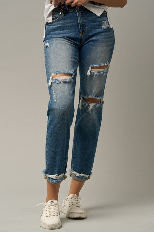 Denim Lab USA High Waist Ripped Boyfriend Jeans