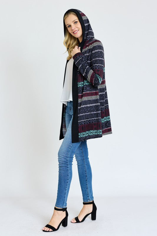 EG fashion Long Tribal Print Hooded Cardigan